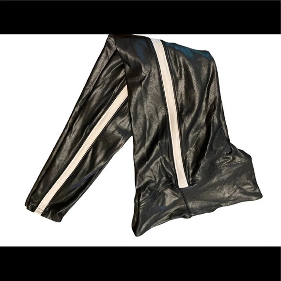 Spanx Black Faux Leather Leggings with Side Stripe - Picture 3 of 5